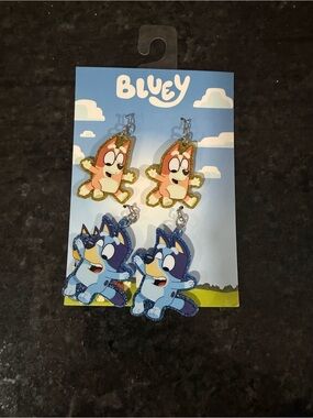 Bluey Character Dangle Earrings - Blue & Peach - Bluey
